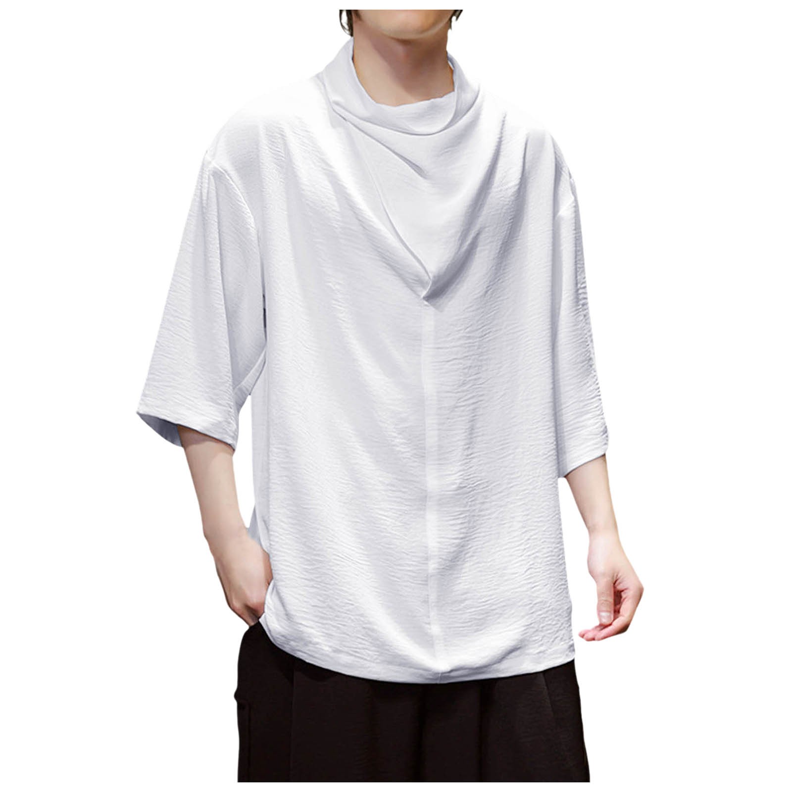 thumbnail image 5 of Camisa de manga corta irregular de seda helada para hombre - Diseño de pelo oscuro, mezcla de algodón, 5 of 8